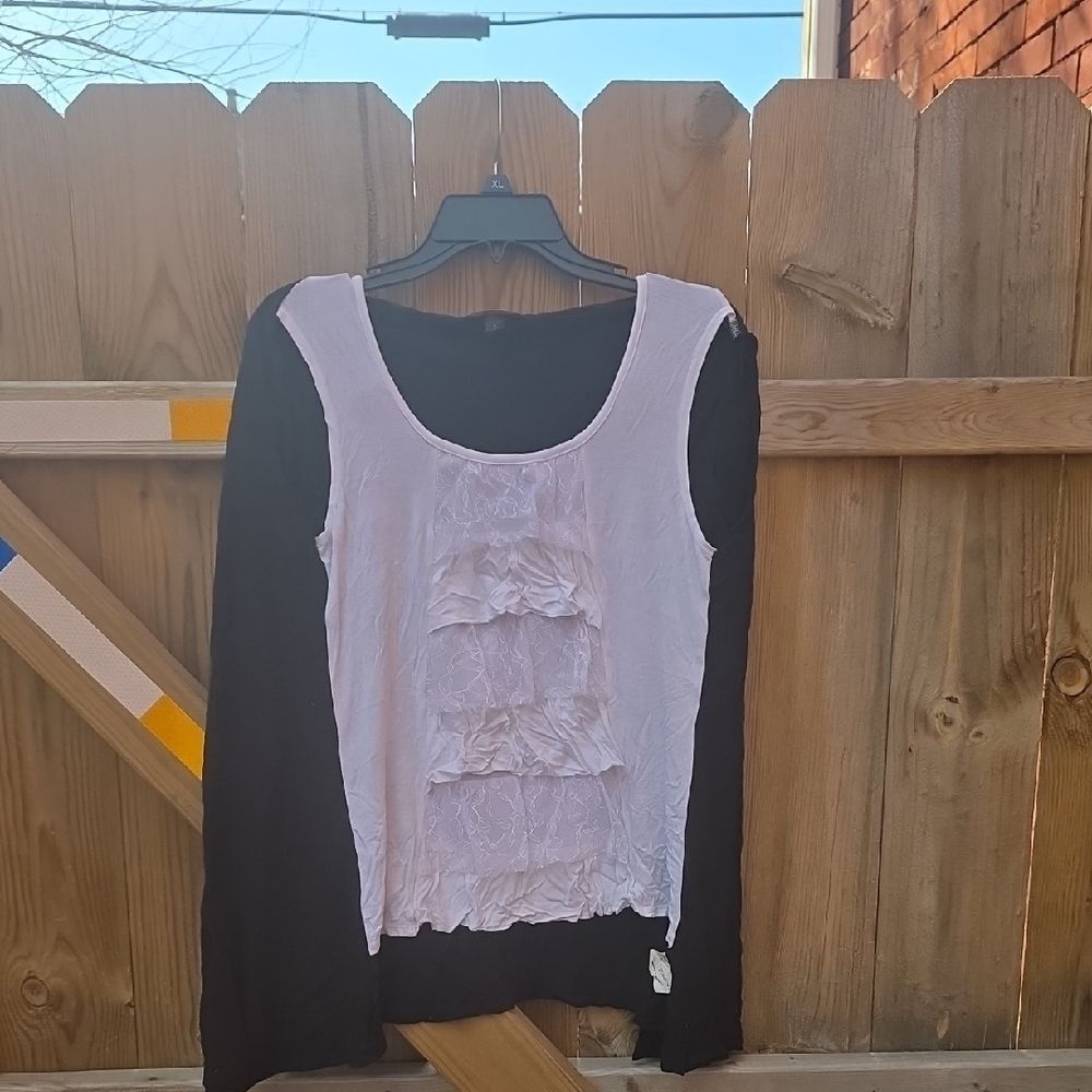 BCX Black and White Ruffle Blouse